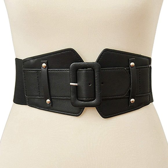 Women Wide Elastic Waist Belt Vintage PU Leather main image 4
